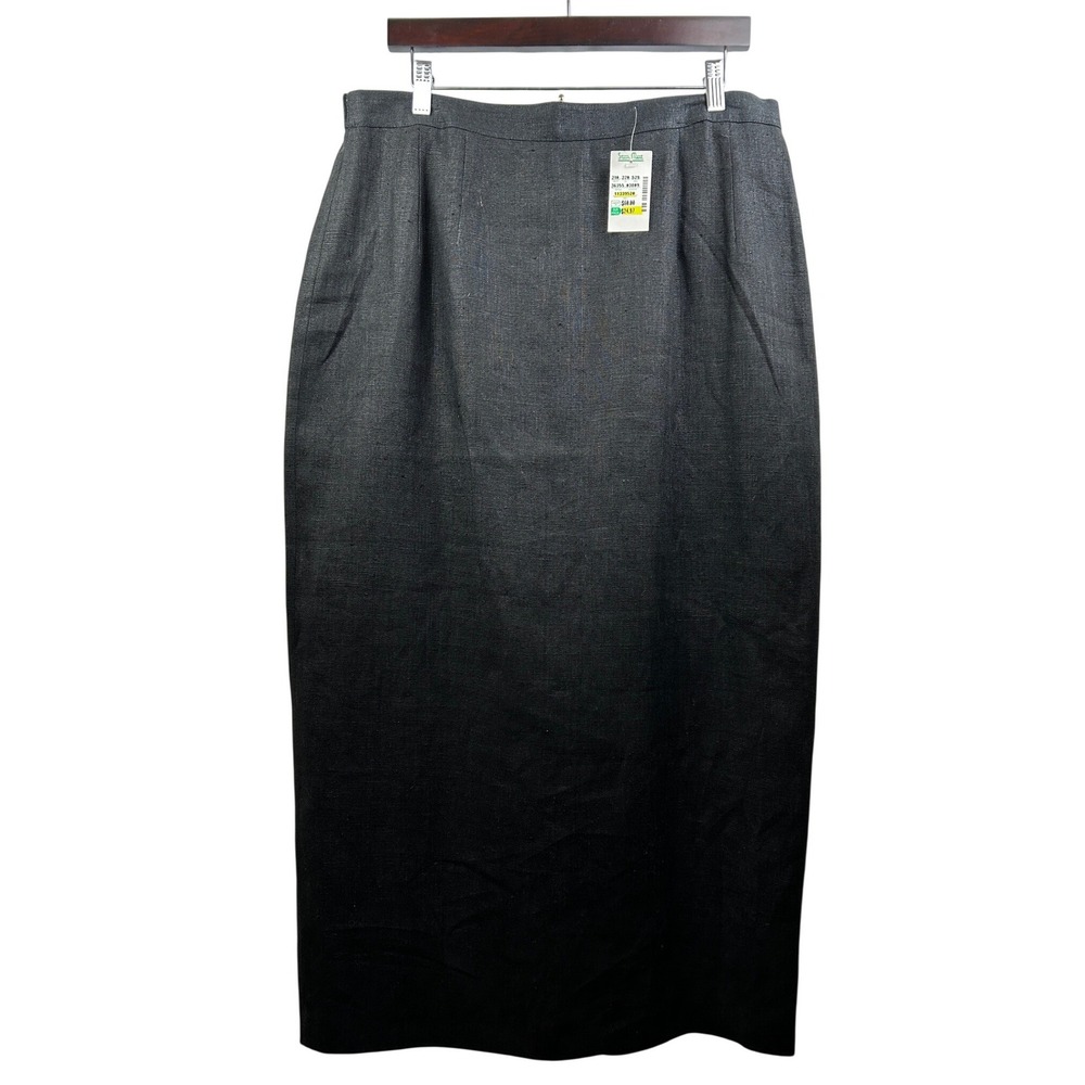 Harvé Benard Pencil Skirt Sz 16 Blk 100% Linen Deadstock NWT Workwear‎ Essential